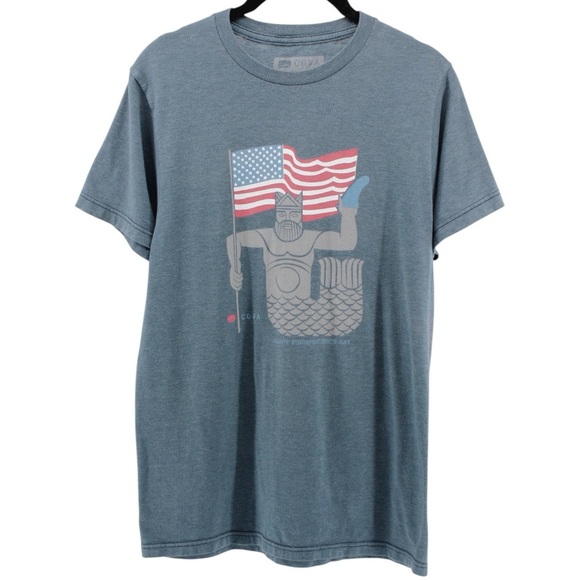 Y2K Cova Blue Merman American Flag Basic Tee Comfort Surfer Lounge Men's S - Picture 2 of 7